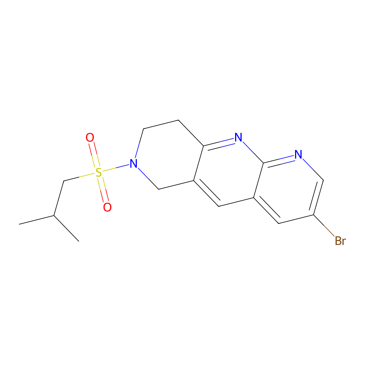 3-bromo-7-(2-methylpropanesulfonyl)-6H,7H,8H,9H-pyrido[2,3-b]1,6-naphthyridine molecular structure, CAS 2770589-58-5