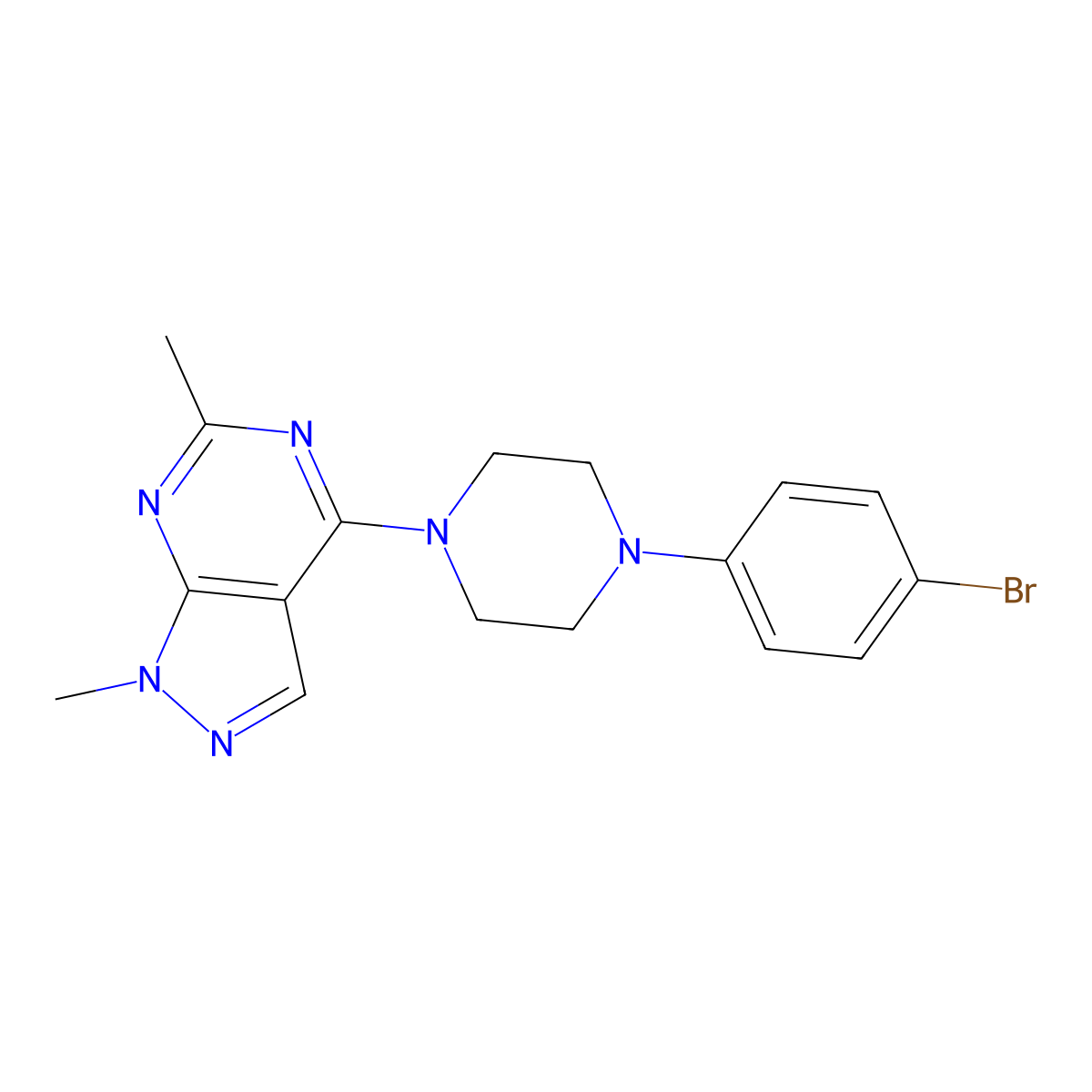 1-(4-bromophenyl)-4-{1,6-dimethyl-1H-pyrazolo[3,4-d]pyrimidin-4-yl}piperazine molecular structure, CAS 2770589-59-6