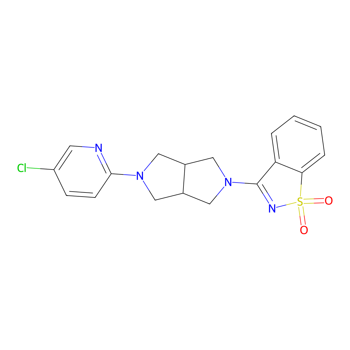 3-[2-(5-Chloro-2-pyridinyl)-1,3,3a,4,6,6a-hexahydropyrrolo[3,4-c]pyrrol-5-yl]-1,2-benzothiazole 1,1-dioxide molecular structure, CAS 2770589-62-1