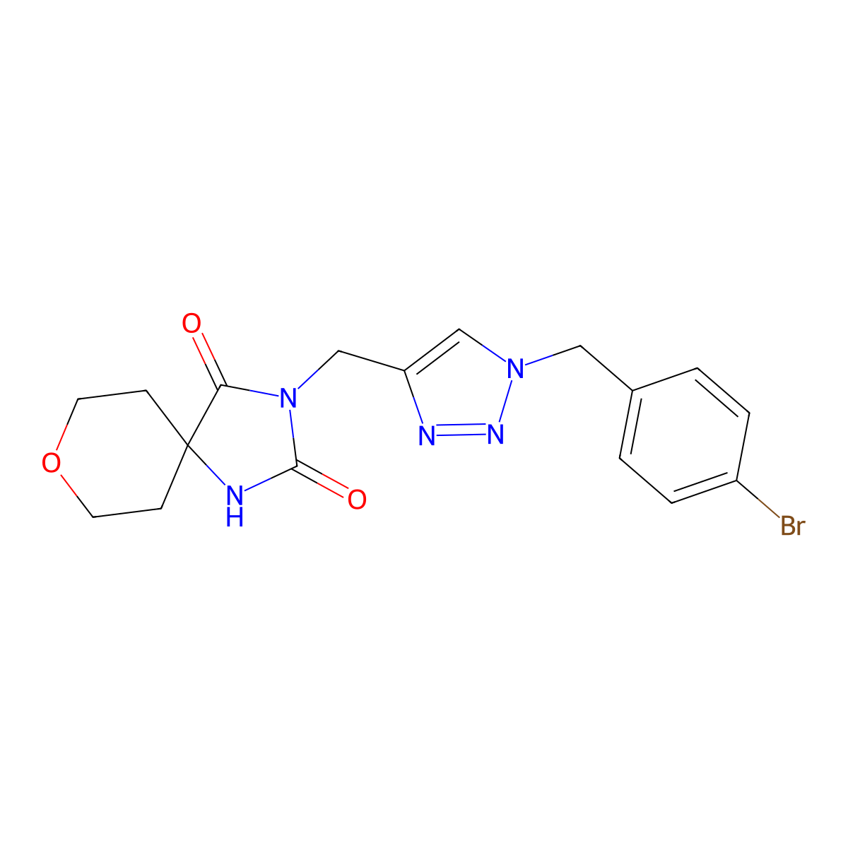 3-({1-[(4-bromophenyl)methyl]-1H-1,2,3-triazol-4-yl}methyl)-8-oxa-1,3-diazaspiro[4.5]decane-2,4-dione molecular structure, CAS 2770589-65-4