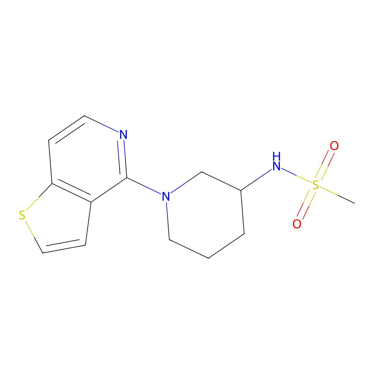 N-(1-{thieno[3,2-c]pyridin-4-yl}piperidin-3-yl)methanesulfonamide molecular structure, CAS 2770589-67-6