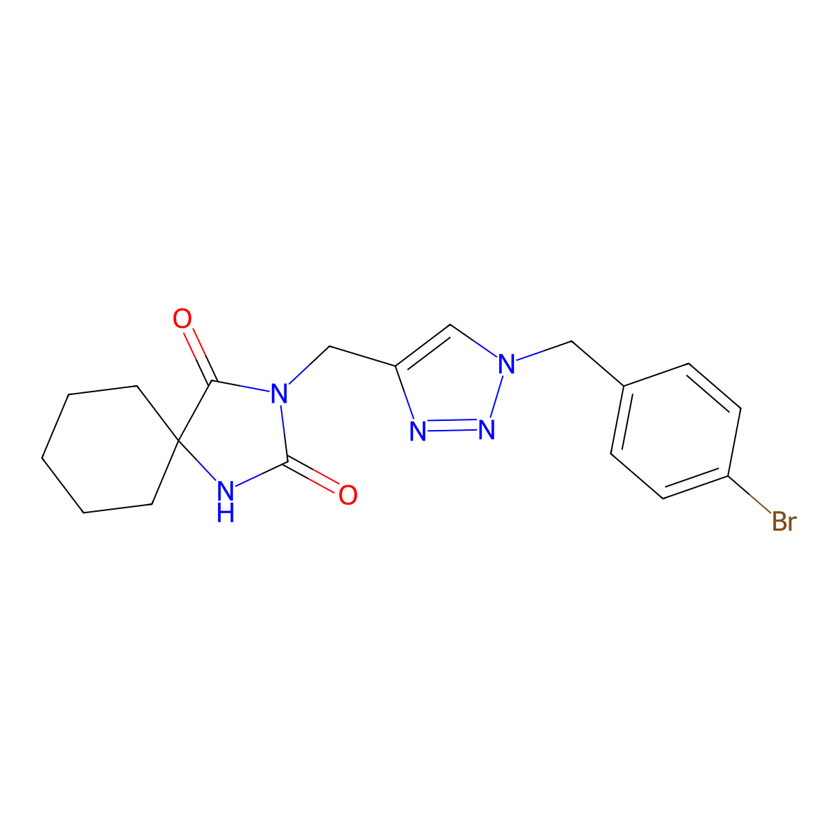 3-({1-[(4-bromophenyl)methyl]-1H-1,2,3-triazol-4-yl}methyl)-1,3-diazaspiro[4.5]decane-2,4-dione molecular structure, CAS 2770589-74-5