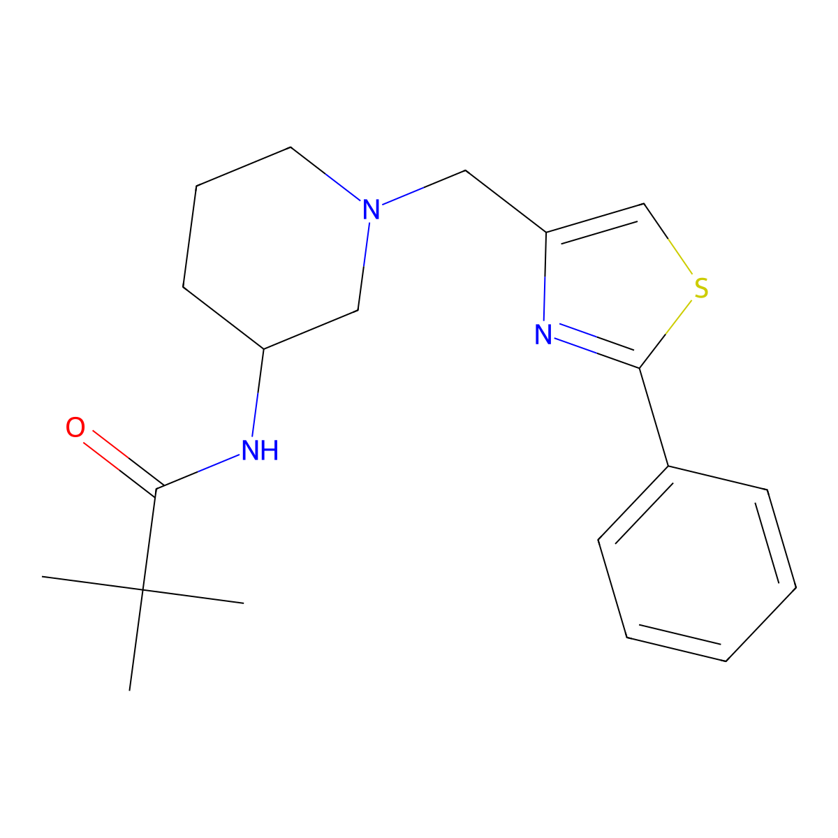 2,2-dimethyl-N-{1-[(2-phenyl-1,3-thiazol-4-yl)methyl]piperidin-3-yl}propanamide molecular structure, CAS 2770589-79-0