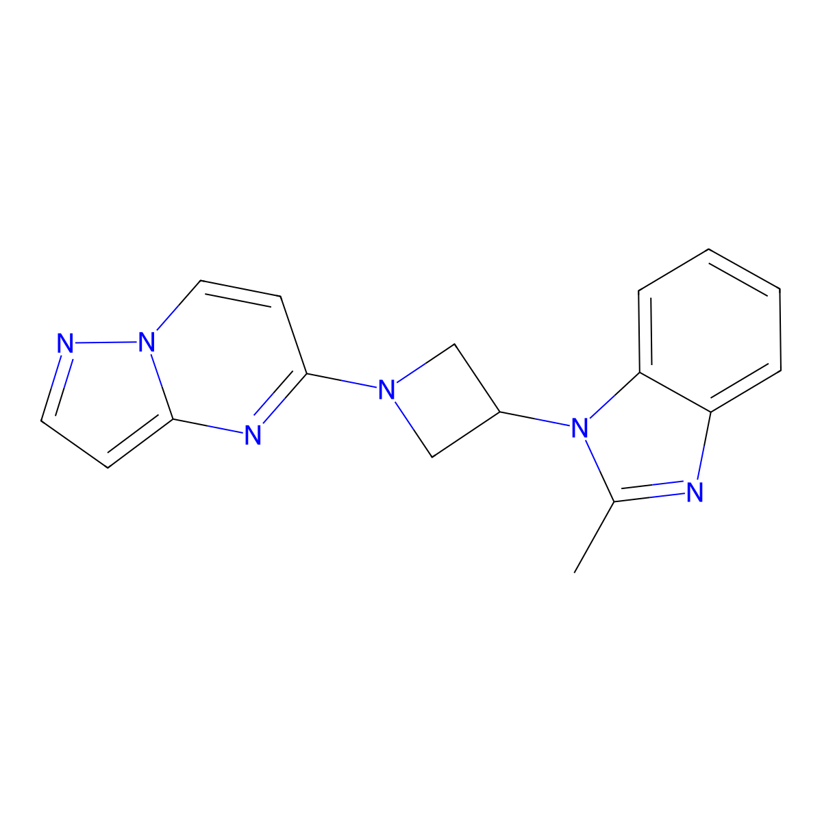 2-methyl-1-(1-{pyrazolo[1,5-a]pyrimidin-5-yl}azetidin-3-yl)-1H-1,3-benzodiazole molecular structure, CAS 2770589-80-3