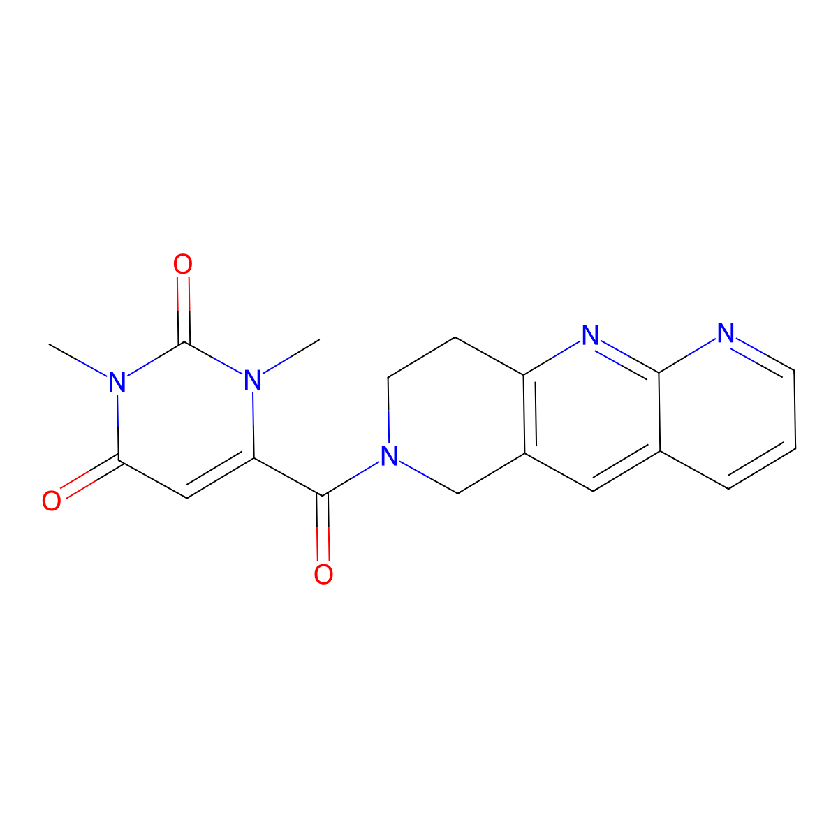 1,3-dimethyl-6-{6H,7H,8H,9H-pyrido[2,3-b]1,6-naphthyridine-7-carbonyl}-1,2,3,4-tetrahydropyrimidine-2,4-dione molecular structure, CAS 2770589-81-4