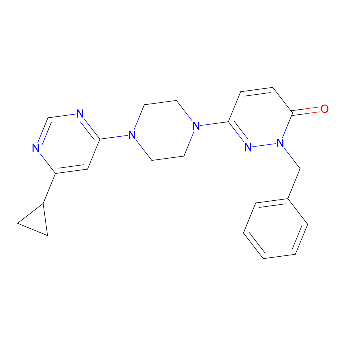 2-Benzyl-6-[4-(6-cyclopropylpyrimidin-4-yl)piperazin-1-yl]-2,3-dihydropyridazin-3-one molecular structure, CAS 2770589-82-5
