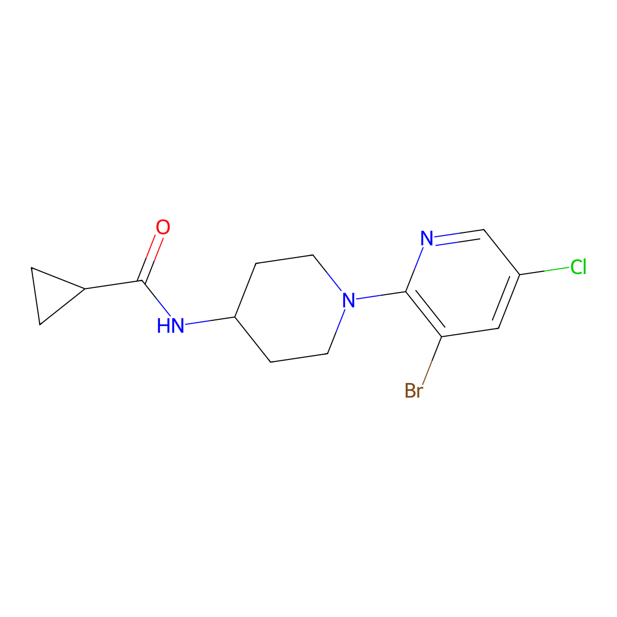 N-[1-(3-bromo-5-chloropyridin-2-yl)piperidin-4-yl]cyclopropanecarboxamide molecular structure, CAS 2770589-84-7