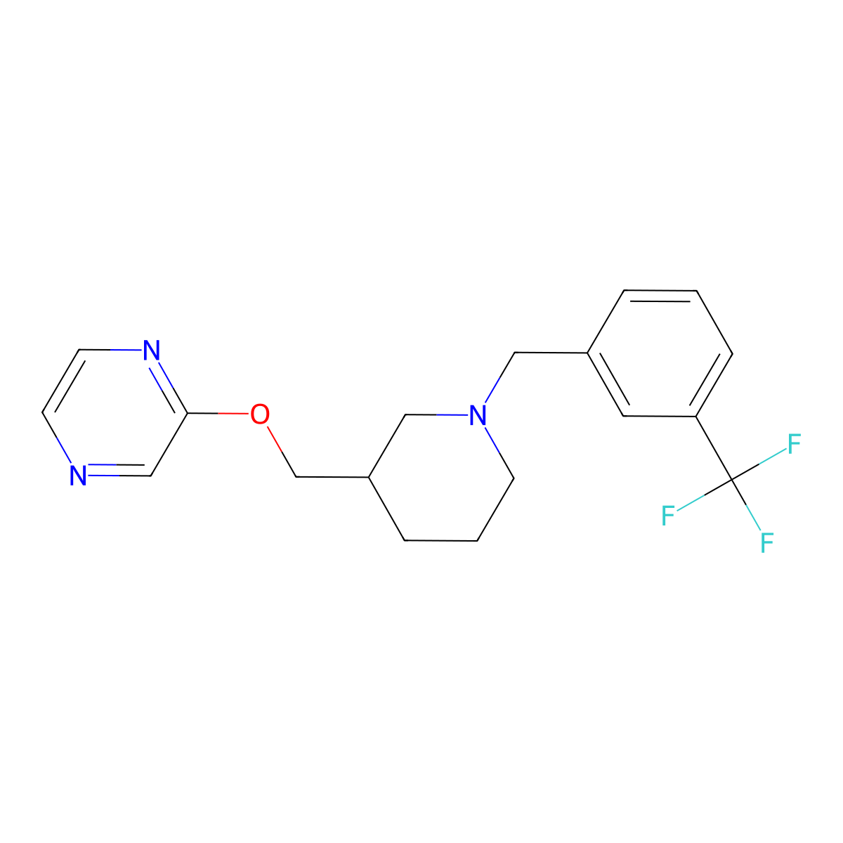 2-[(1-{[3-(Trifluoromethyl)phenyl]methyl}piperidin-3-yl)methoxy]pyrazine molecular structure, CAS 2770589-86-9
