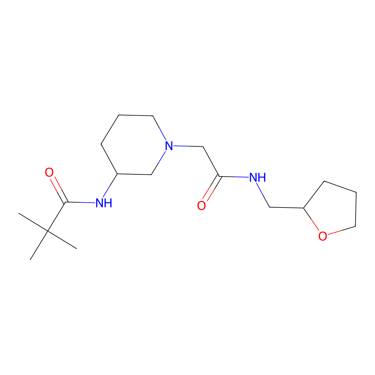 2,2-dimethyl-N-[1-({[(oxolan-2-yl)methyl]carbamoyl}methyl)piperidin-3-yl]propanamide molecular structure, CAS 2770589-91-6