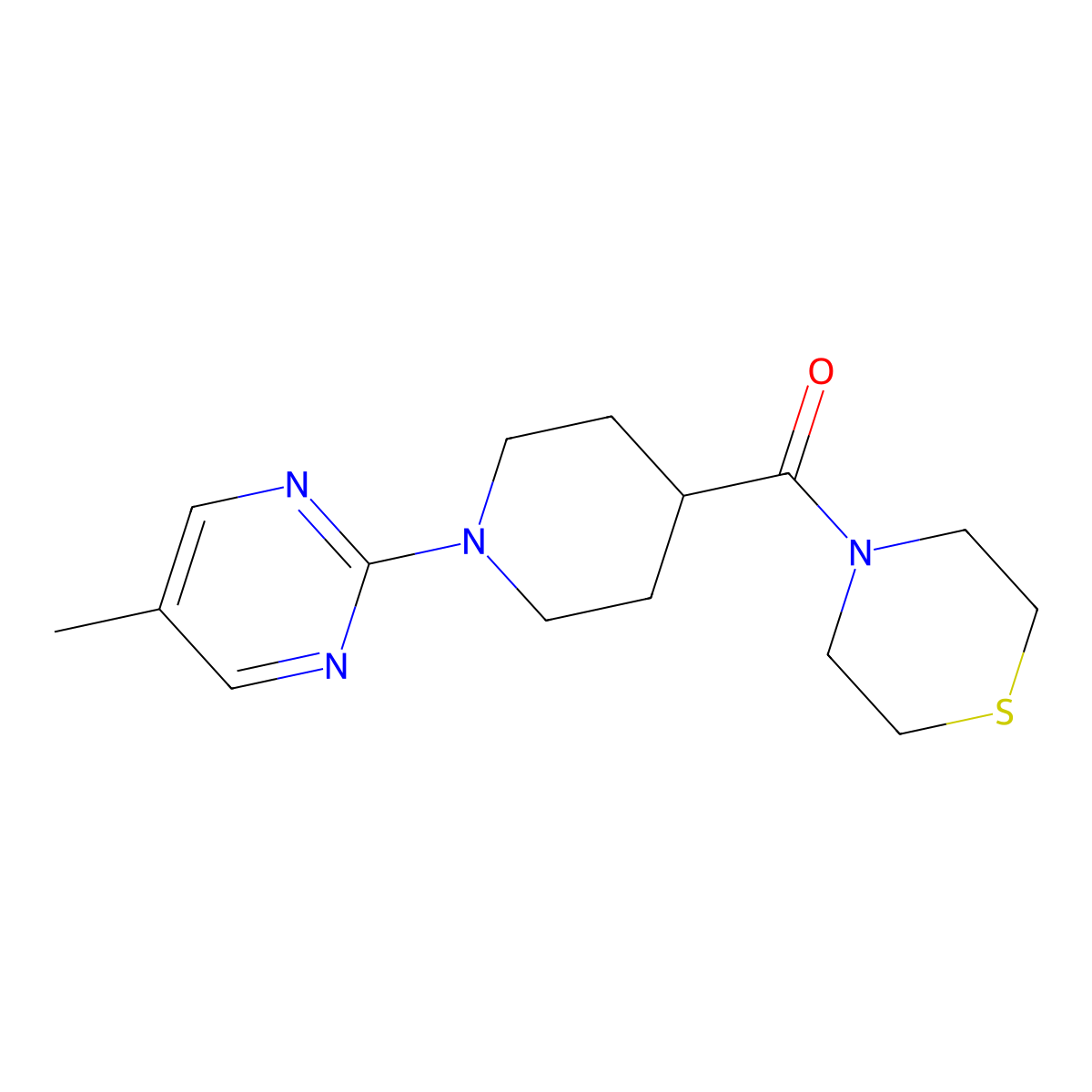 4-[1-(5-Methylpyrimidin-2-yl)piperidine-4-carbonyl]thiomorpholine molecular structure, CAS 2770590-01-5