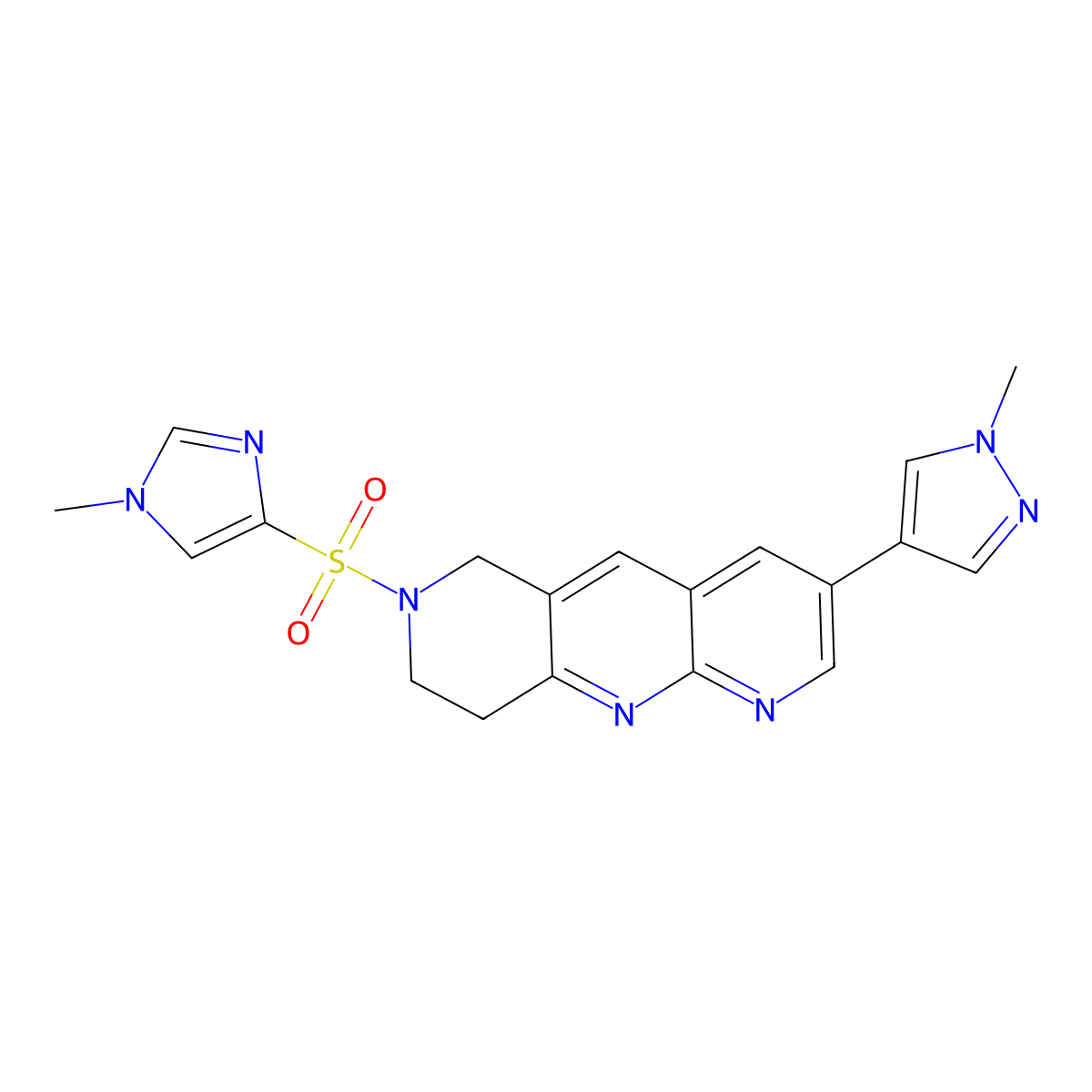 1-methyl-4-{7-[(1-methyl-1H-imidazol-4-yl)sulfonyl]-6H,7H,8H,9H-pyrido[2,3-b]1,6-naphthyridin-3-yl}-1H-pyrazole molecular structure, CAS 2770590-09-3