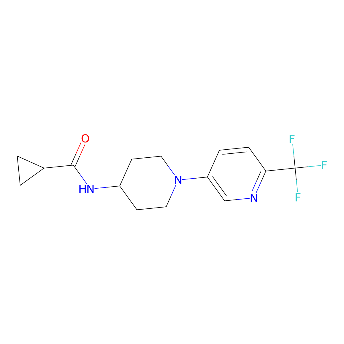 N-{1-[6-(trifluoromethyl)pyridin-3-yl]piperidin-4-yl}cyclopropanecarboxamide molecular structure, CAS 2770590-12-8