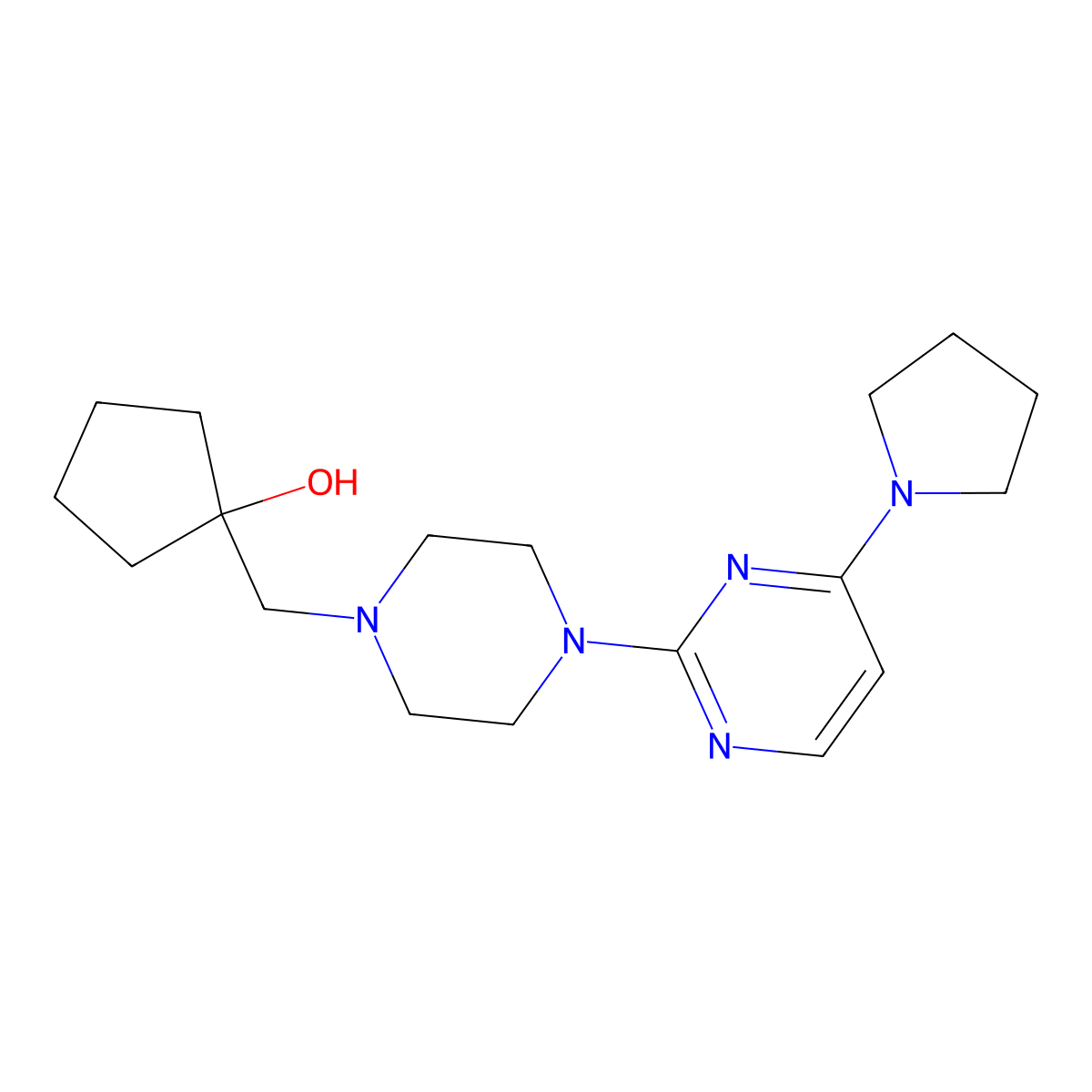 1-({4-[4-(Pyrrolidin-1-yl)pyrimidin-2-yl]piperazin-1-yl}methyl)cyclopentan-1-ol molecular structure, CAS 2770590-13-9