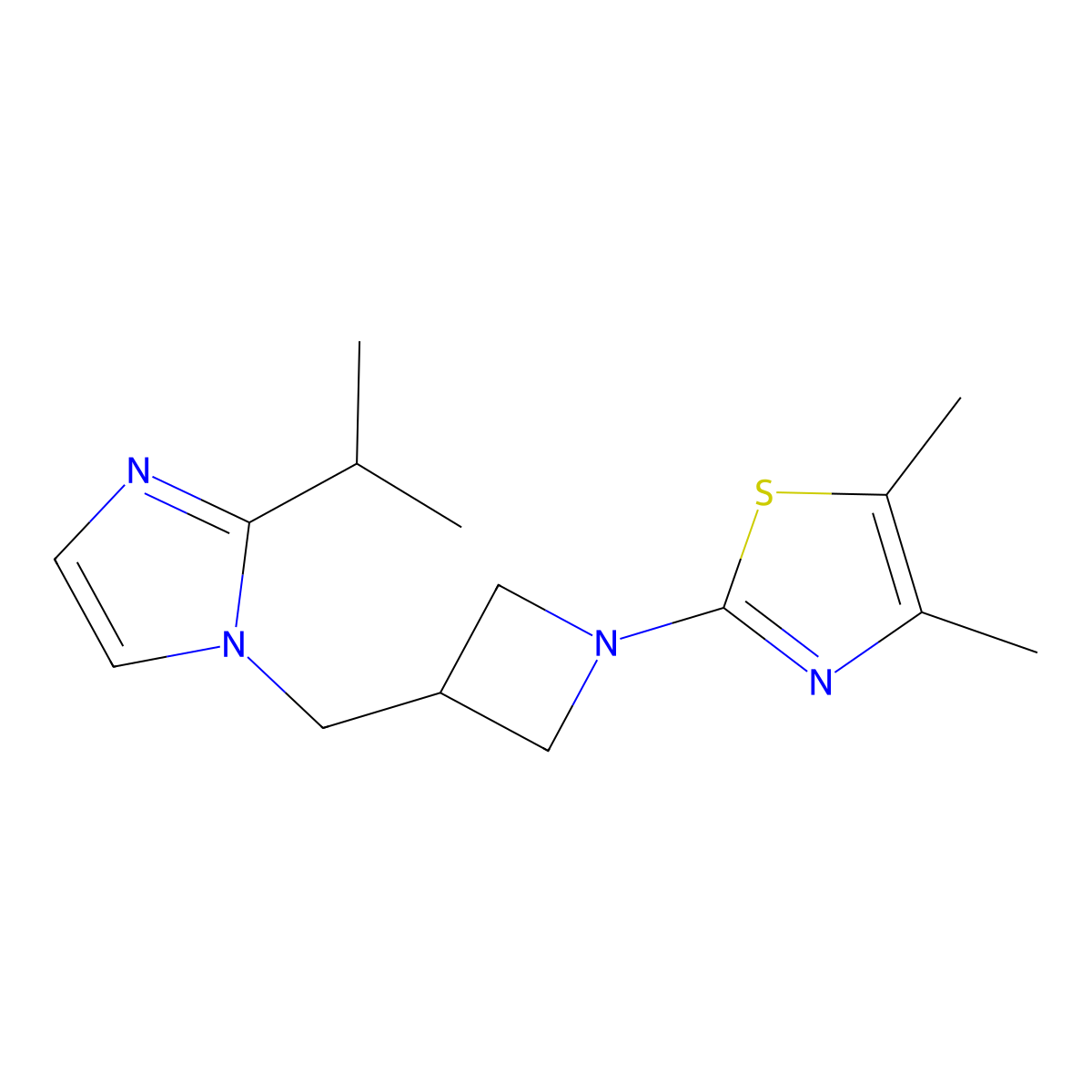 4,5-dimethyl-2-(3-{[2-(propan-2-yl)-1H-imidazol-1-yl]methyl}azetidin-1-yl)-1,3-thiazole molecular structure, CAS 2770590-15-1