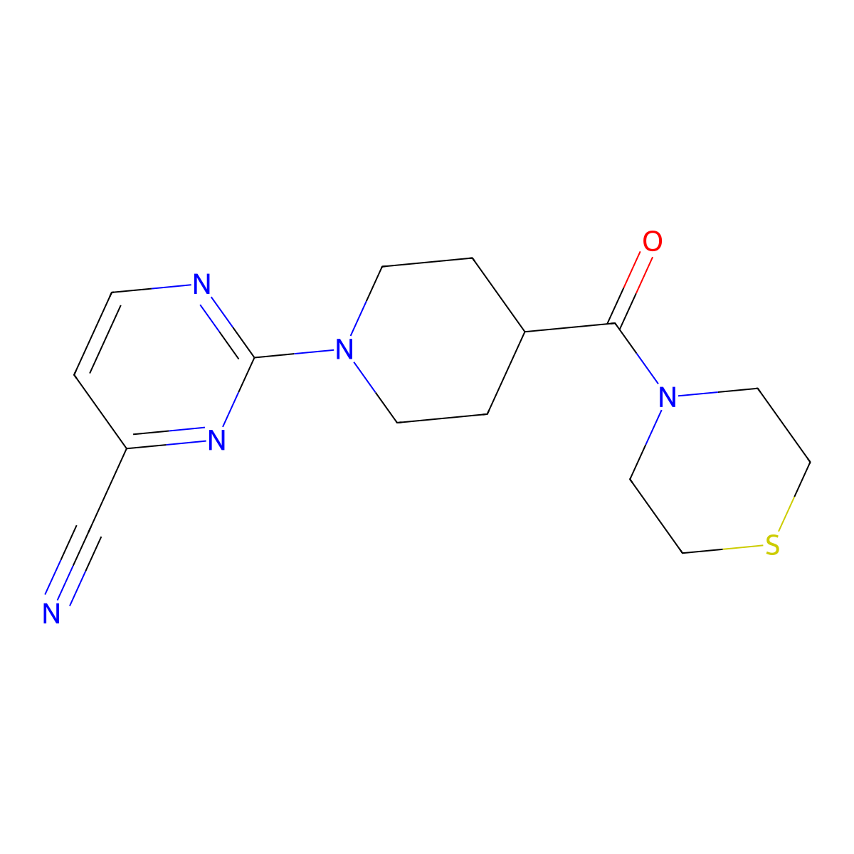2-[4-(Thiomorpholine-4-carbonyl)piperidin-1-yl]pyrimidine-4-carbonitrile molecular structure, CAS 2770590-18-4