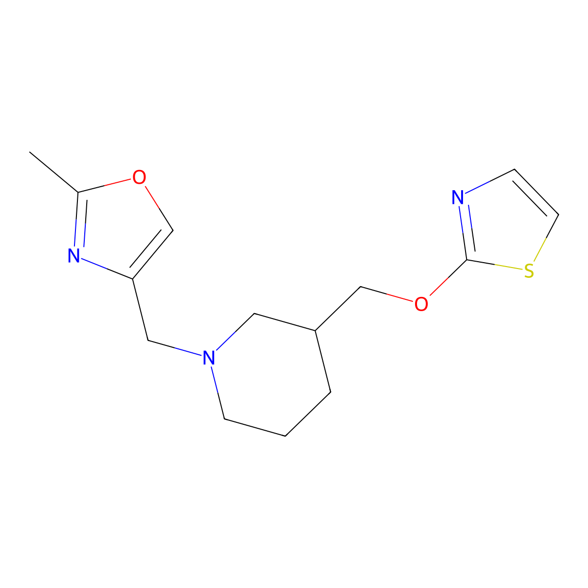 1-[(2-Methyl-1,3-oxazol-4-yl)methyl]-3-[(1,3-thiazol-2-yloxy)methyl]piperidine molecular structure, CAS 2770590-19-5