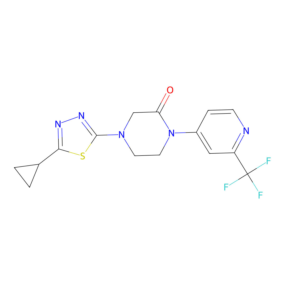 4-(5-Cyclopropyl-1,3,4-thiadiazol-2-yl)-1-[2-(trifluoromethyl)pyridin-4-yl]piperazin-2-one molecular structure, CAS 2770590-21-9