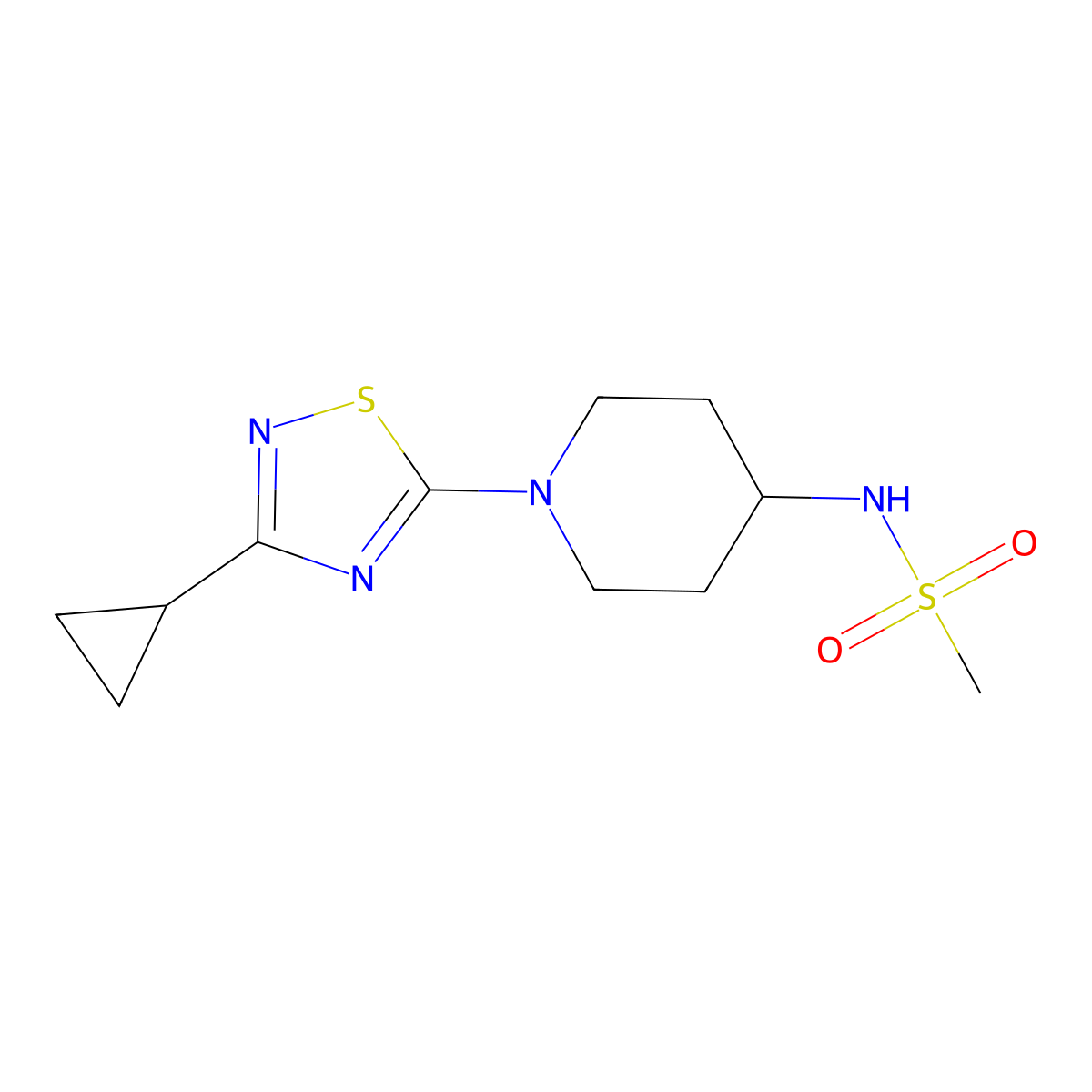 N-[1-(3-cyclopropyl-1,2,4-thiadiazol-5-yl)piperidin-4-yl]methanesulfonamide molecular structure, CAS 2770590-23-1