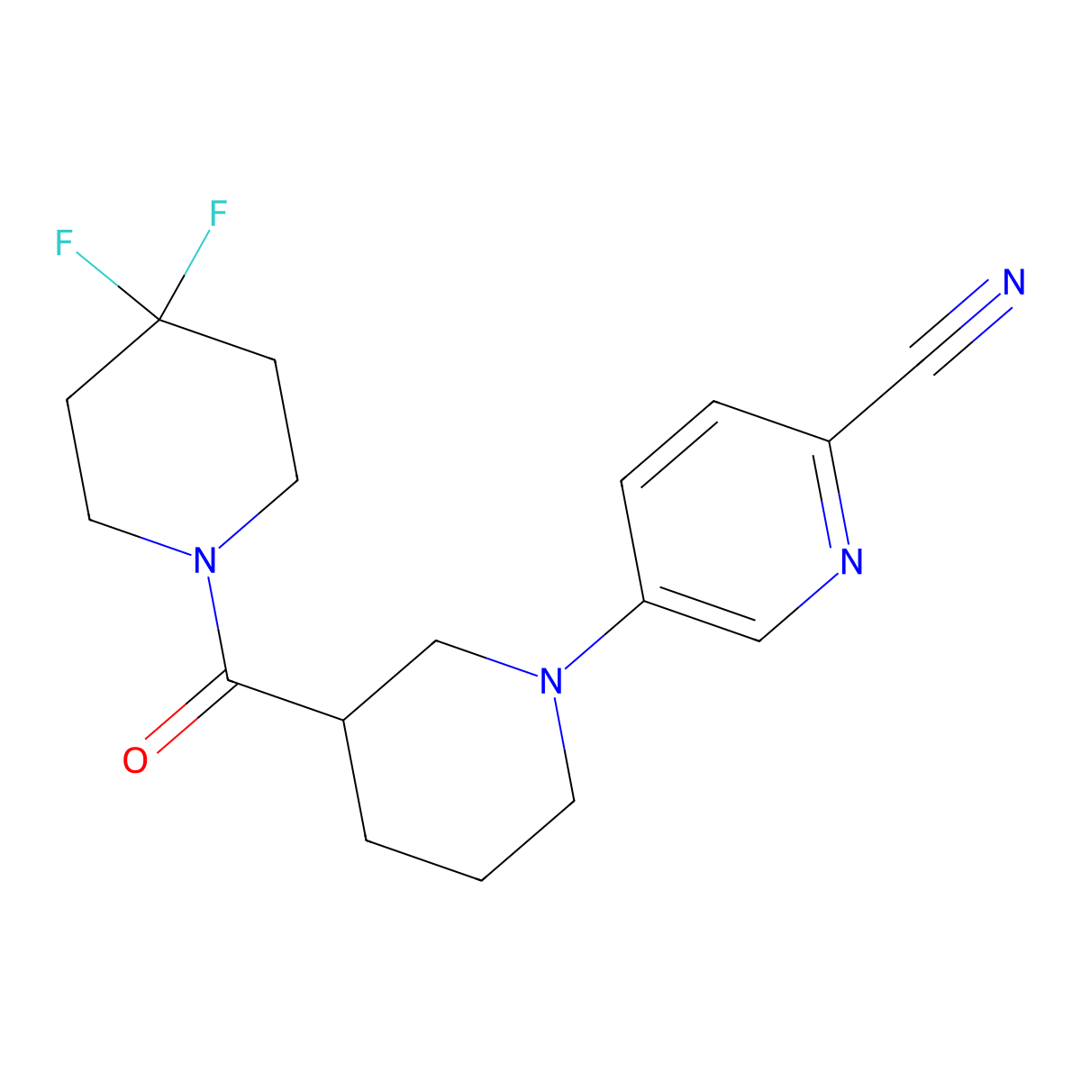 5-[3-(4,4-Difluoropiperidine-1-carbonyl)piperidin-1-yl]pyridine-2-carbonitrile molecular structure, CAS 2770590-25-3