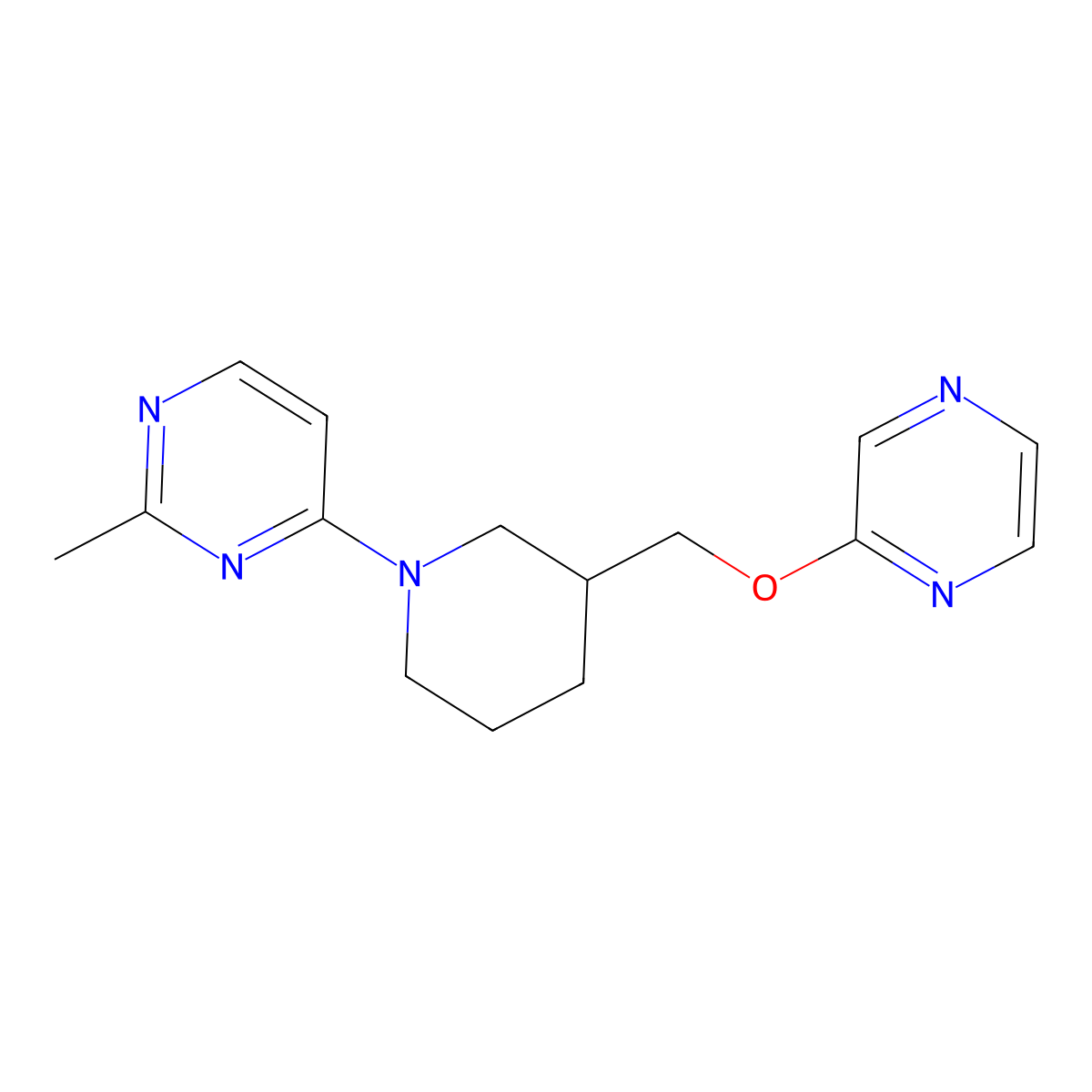 2-Methyl-4-{3-[(pyrazin-2-yloxy)methyl]piperidin-1-yl}pyrimidine molecular structure, CAS 2770590-26-4