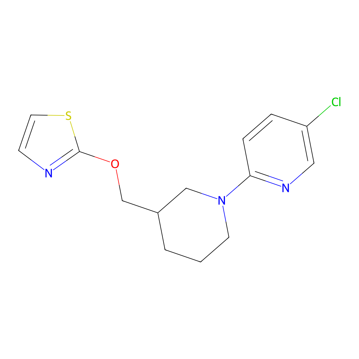 5-Chloro-2-{3-[(1,3-thiazol-2-yloxy)methyl]piperidin-1-yl}pyridine molecular structure, CAS 2770590-27-5