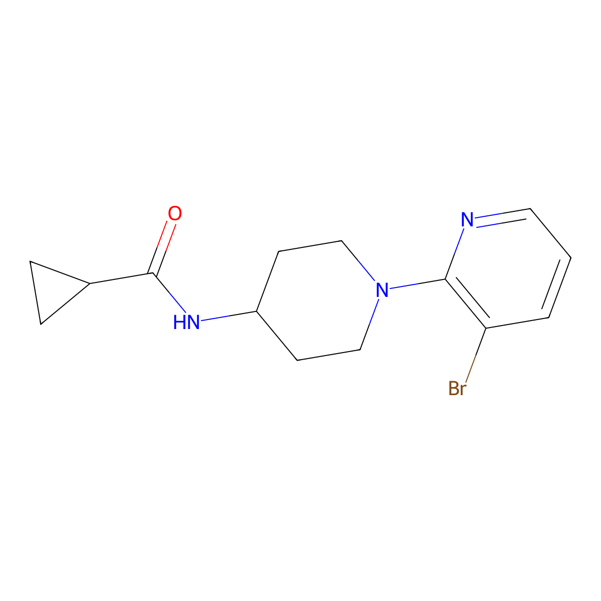 N-[1-(3-bromopyridin-2-yl)piperidin-4-yl]cyclopropanecarboxamide molecular structure, CAS 2770590-28-6