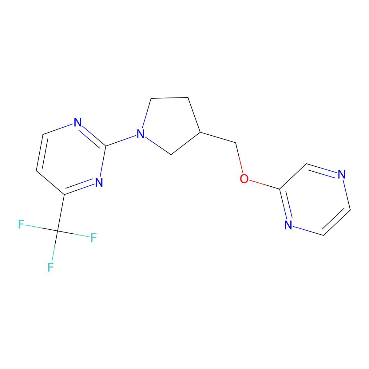 2-{3-[(Pyrazin-2-yloxy)methyl]pyrrolidin-1-yl}-4-(trifluoromethyl)pyrimidine molecular structure, CAS 2770590-32-2