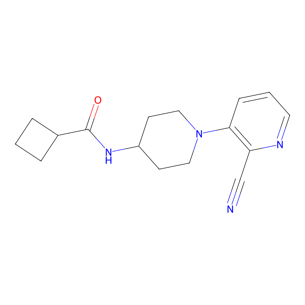 N-[1-(2-cyanopyridin-3-yl)piperidin-4-yl]cyclobutanecarboxamide molecular structure, CAS 2770590-34-4