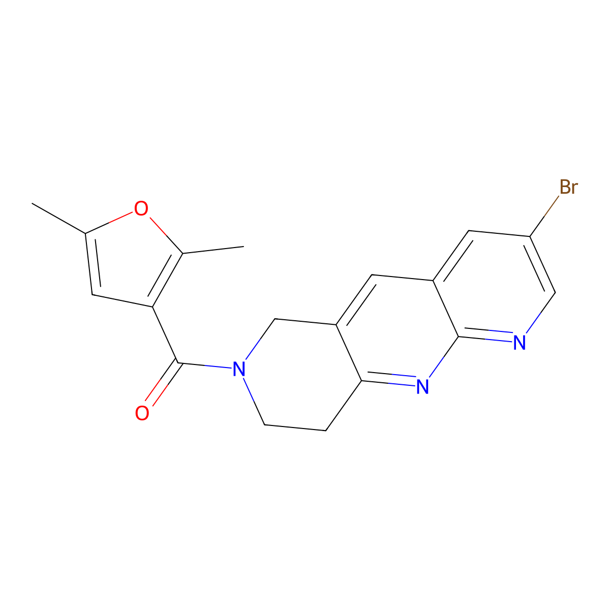 3-bromo-7-(2,5-dimethylfuran-3-carbonyl)-6H,7H,8H,9H-pyrido[2,3-b]1,6-naphthyridine molecular structure, CAS 2770590-46-8