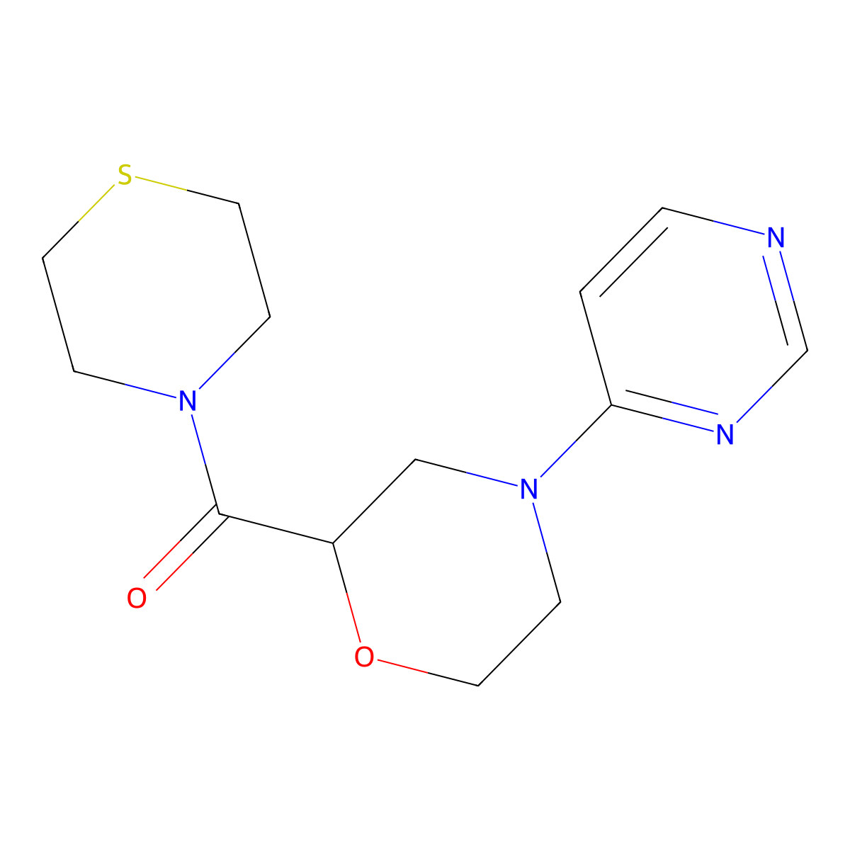4-(Pyrimidin-4-yl)-2-(thiomorpholine-4-carbonyl)morpholine molecular structure, CAS 2770590-47-9
