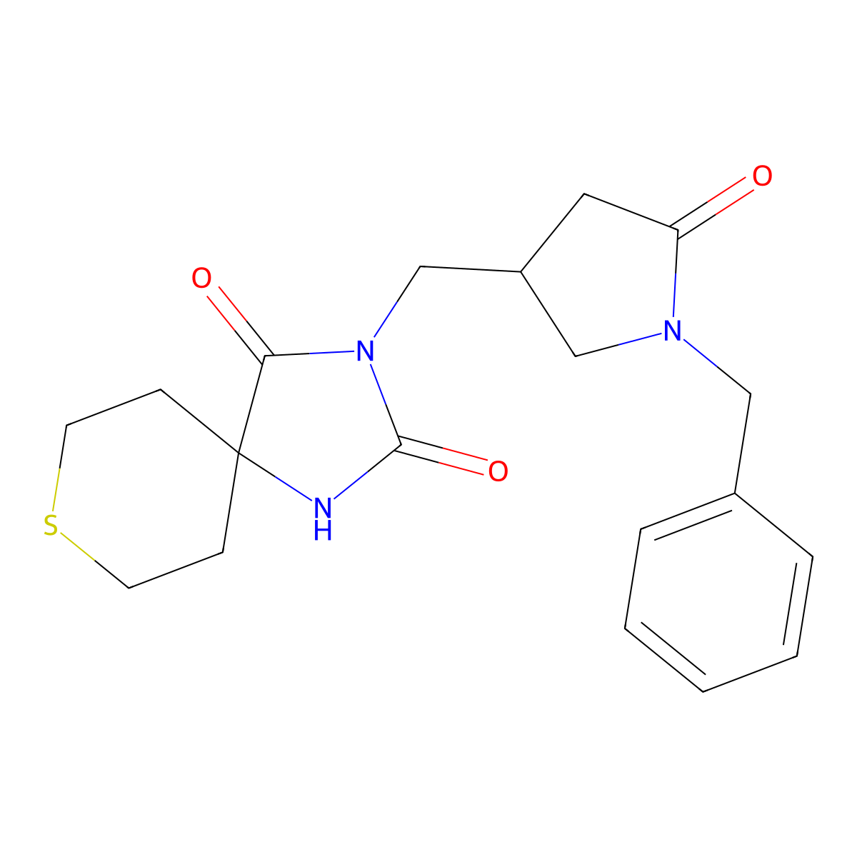 3-[(1-Benzyl-5-oxopyrrolidin-3-yl)methyl]-8-thia-1,3-diazaspiro[4.5]decane-2,4-dione molecular structure, CAS 2770590-48-0