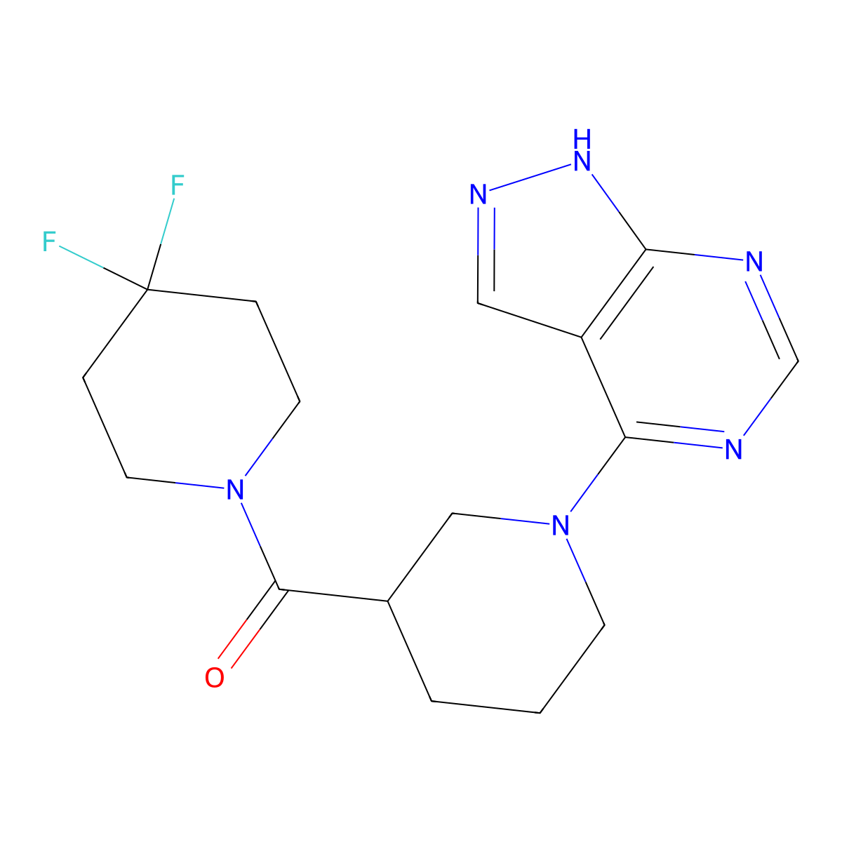 3-(4,4-difluoropiperidine-1-carbonyl)-1-{1H-pyrazolo[3,4-d]pyrimidin-4-yl}piperidine molecular structure, CAS 2770590-55-9