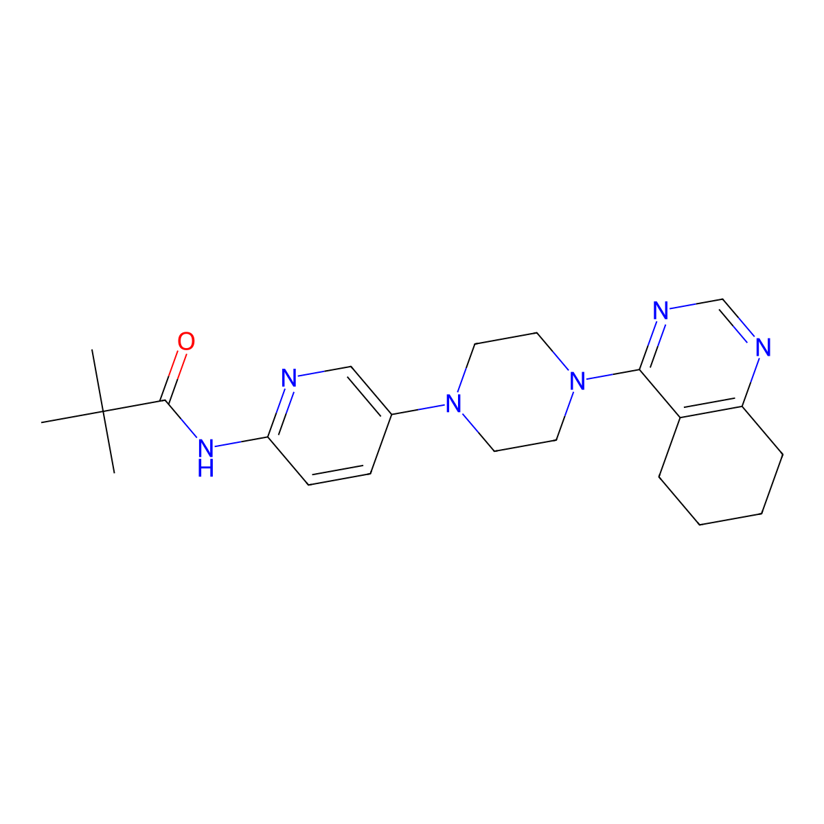 2,2-dimethyl-N-{5-[4-(5,6,7,8-tetrahydroquinazolin-4-yl)piperazin-1-yl]pyridin-2-yl}propanamide molecular structure, CAS 2770590-61-7