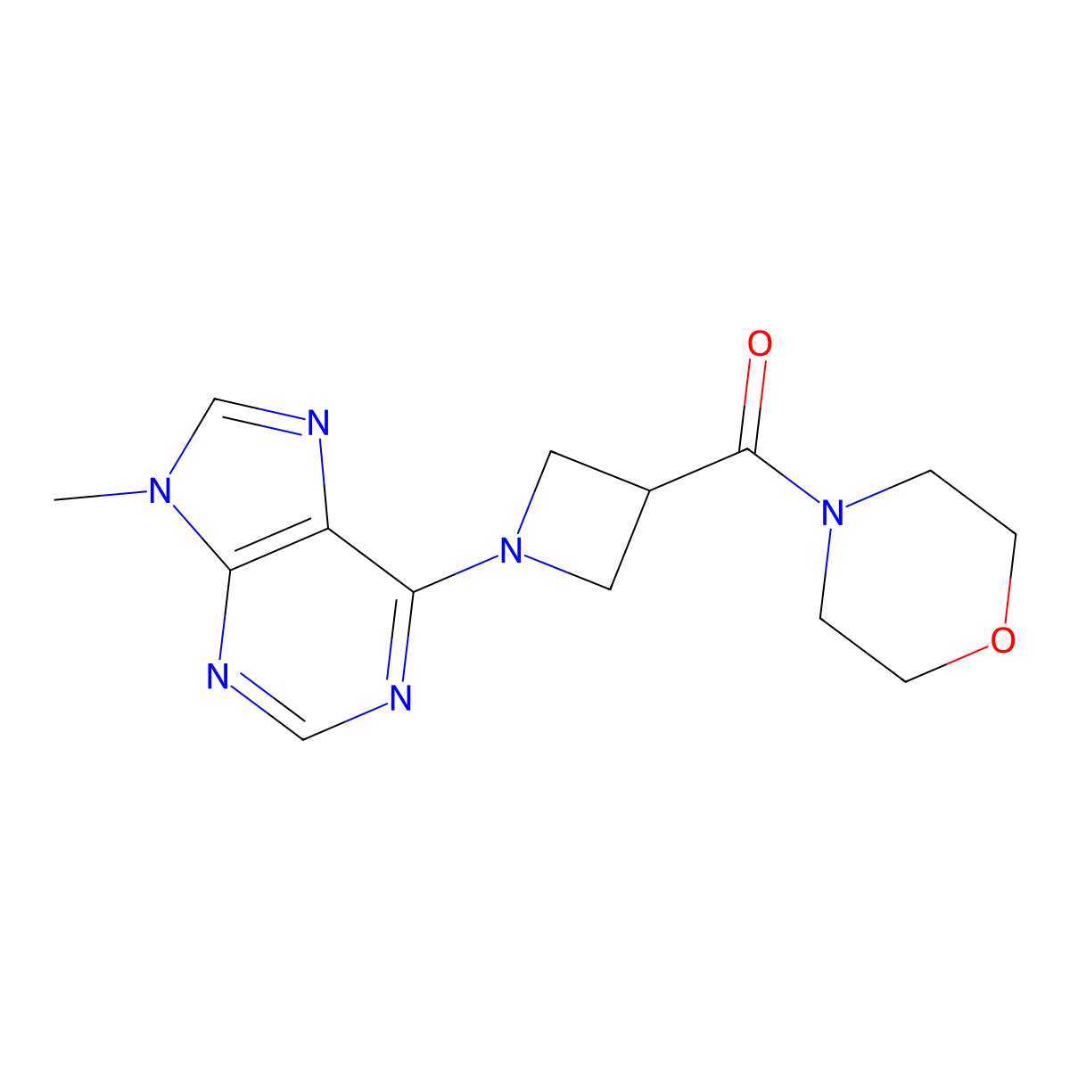 9-methyl-6-[3-(morpholine-4-carbonyl)azetidin-1-yl]-9H-purine molecular structure, CAS 2770590-65-1