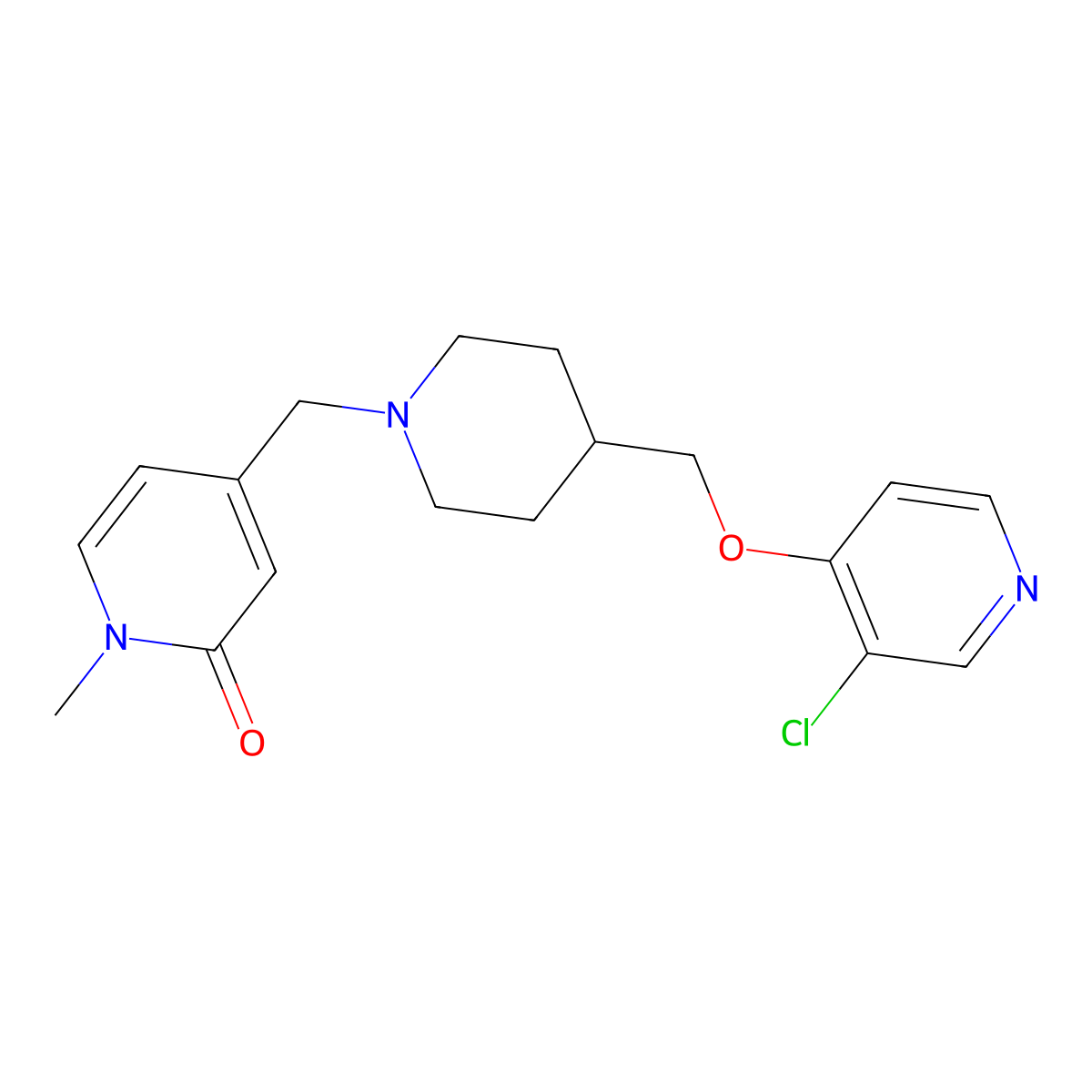 4-[(4-{[(3-Chloropyridin-4-yl)oxy]methyl}piperidin-1-yl)methyl]-1-methyl-1,2-dihydropyridin-2-one molecular structure, CAS 2770590-68-4