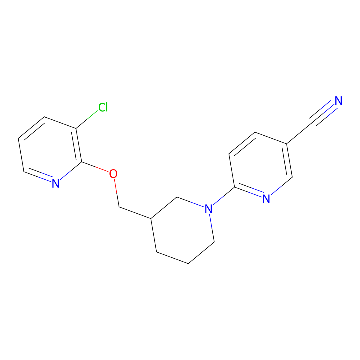6-(3-{[(3-Chloropyridin-2-yl)oxy]methyl}piperidin-1-yl)pyridine-3-carbonitrile molecular structure, CAS 2770590-78-6