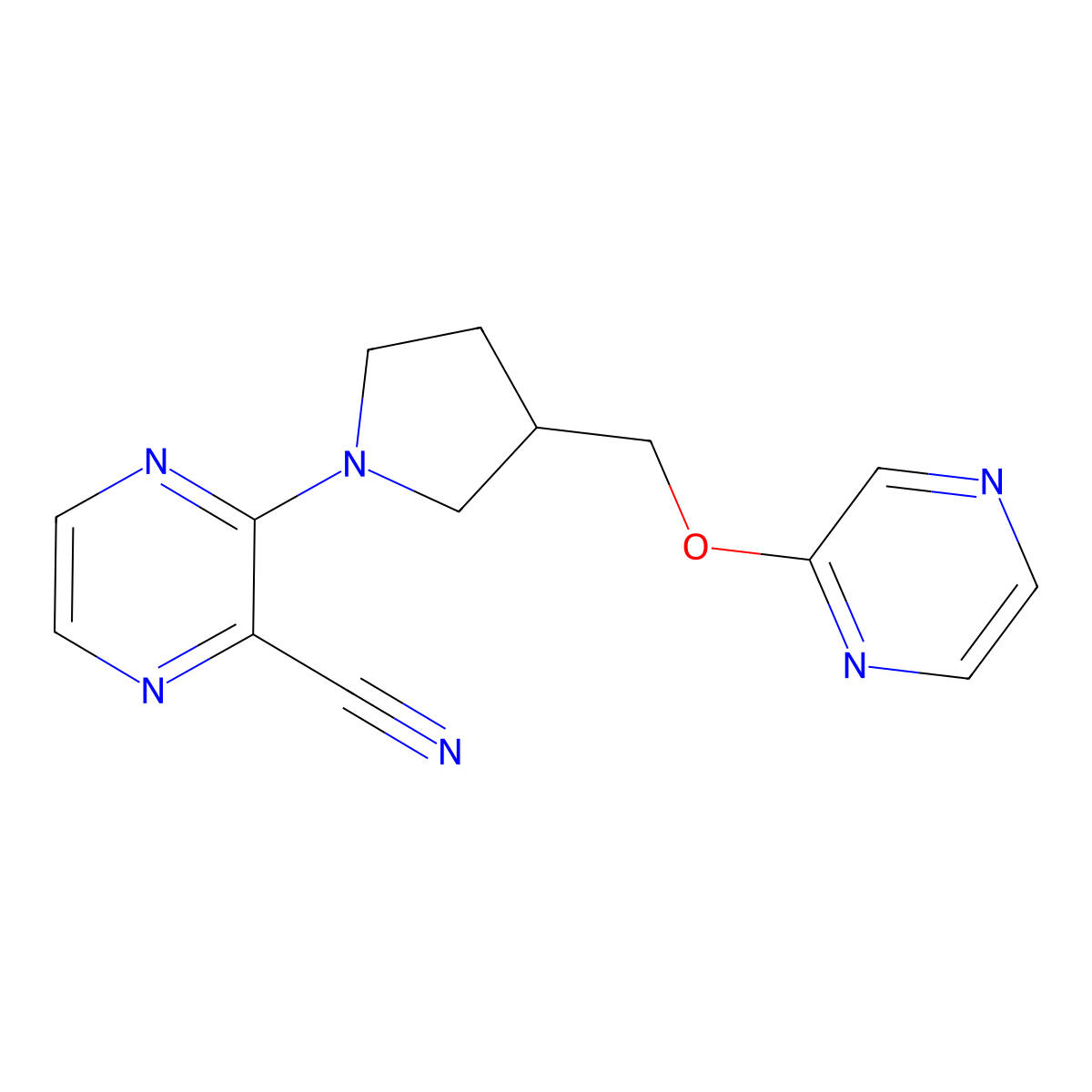 3-{3-[(Pyrazin-2-yloxy)methyl]pyrrolidin-1-yl}pyrazine-2-carbonitrile molecular structure, CAS 2770590-85-5