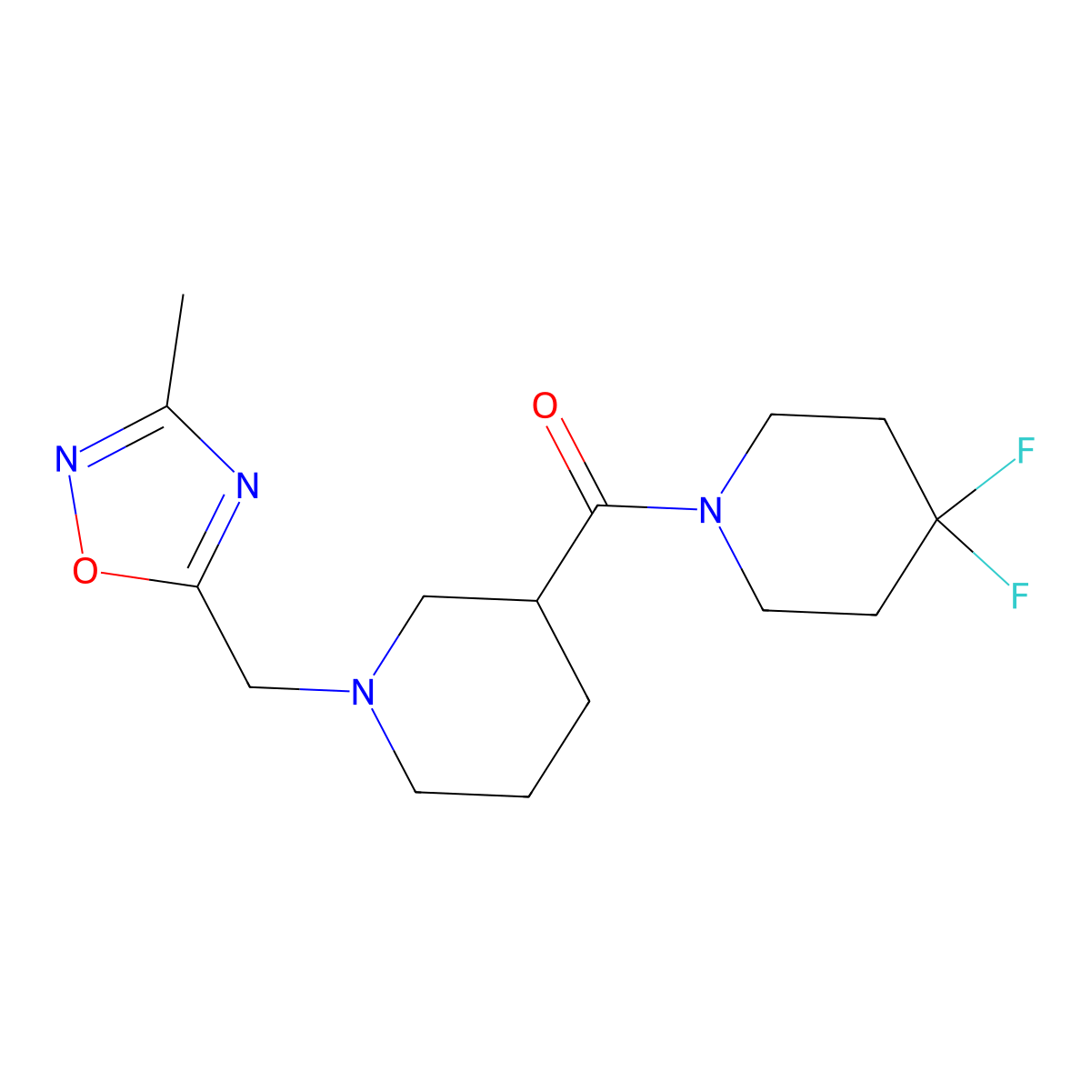 4,4-Difluoro-1-{1-[(3-methyl-1,2,4-oxadiazol-5-yl)methyl]piperidine-3-carbonyl}piperidine molecular structure, CAS 2770590-91-3