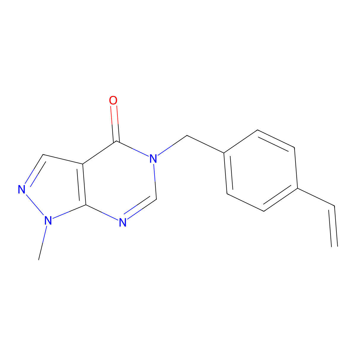 5-[(4-ethenylphenyl)methyl]-1-methyl-1H,4H,5H-pyrazolo[3,4-d]pyrimidin-4-one molecular structure, CAS 2770590-93-5