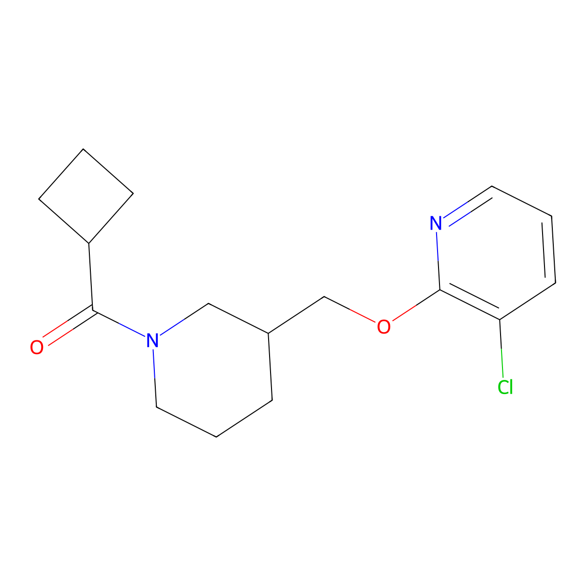 3-Chloro-2-[(1-cyclobutanecarbonylpiperidin-3-yl)methoxy]pyridine molecular structure, CAS 2770590-94-6