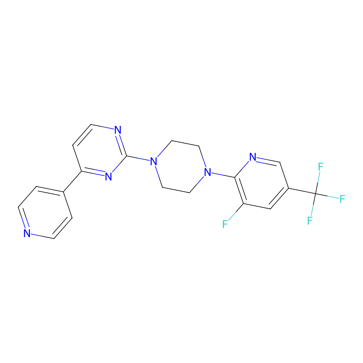 2-{4-[3-Fluoro-5-(trifluoromethyl)pyridin-2-yl]piperazin-1-yl}-4-(pyridin-4-yl)pyrimidine molecular structure, CAS 2770590-95-7