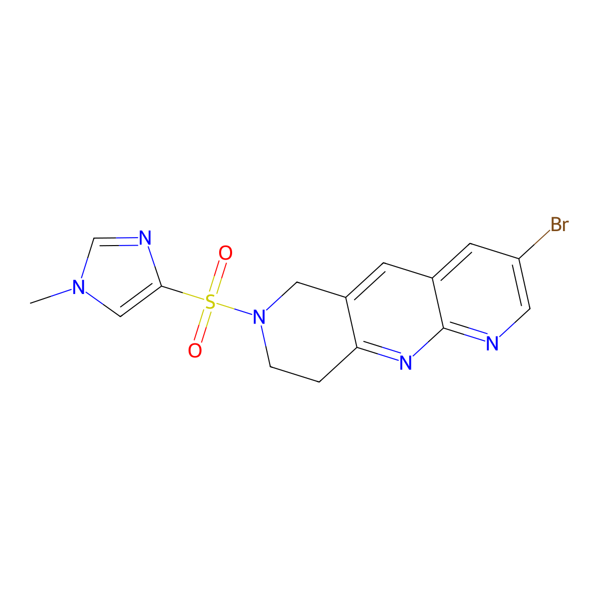 4-({3-bromo-6H,7H,8H,9H-pyrido[2,3-b]1,6-naphthyridin-7-yl}sulfonyl)-1-methyl-1H-imidazole molecular structure, CAS 2770590-99-1