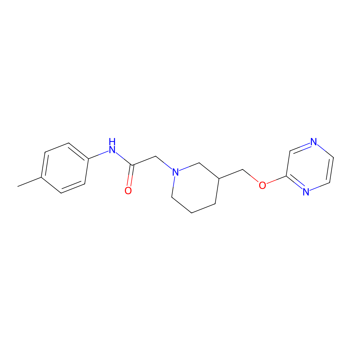 N-(4-methylphenyl)-2-{3-[(pyrazin-2-yloxy)methyl]piperidin-1-yl}acetamide molecular structure, CAS 2770591-03-0