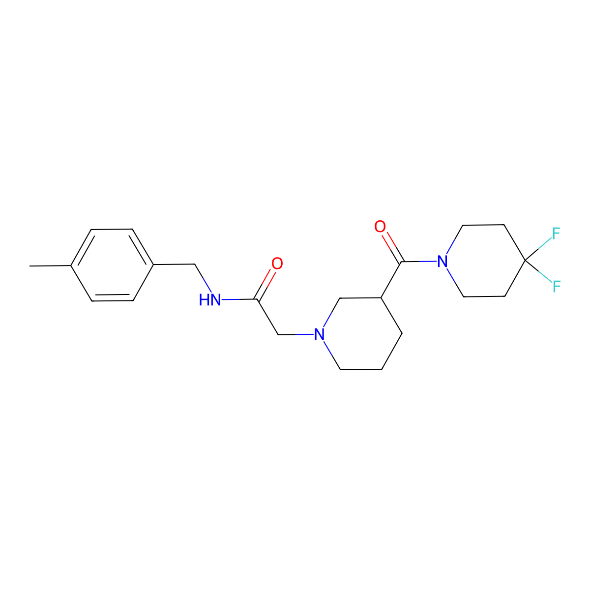2-[3-(4,4-difluoropiperidine-1-carbonyl)piperidin-1-yl]-N-[(4-methylphenyl)methyl]acetamide molecular structure, CAS 2770591-05-2