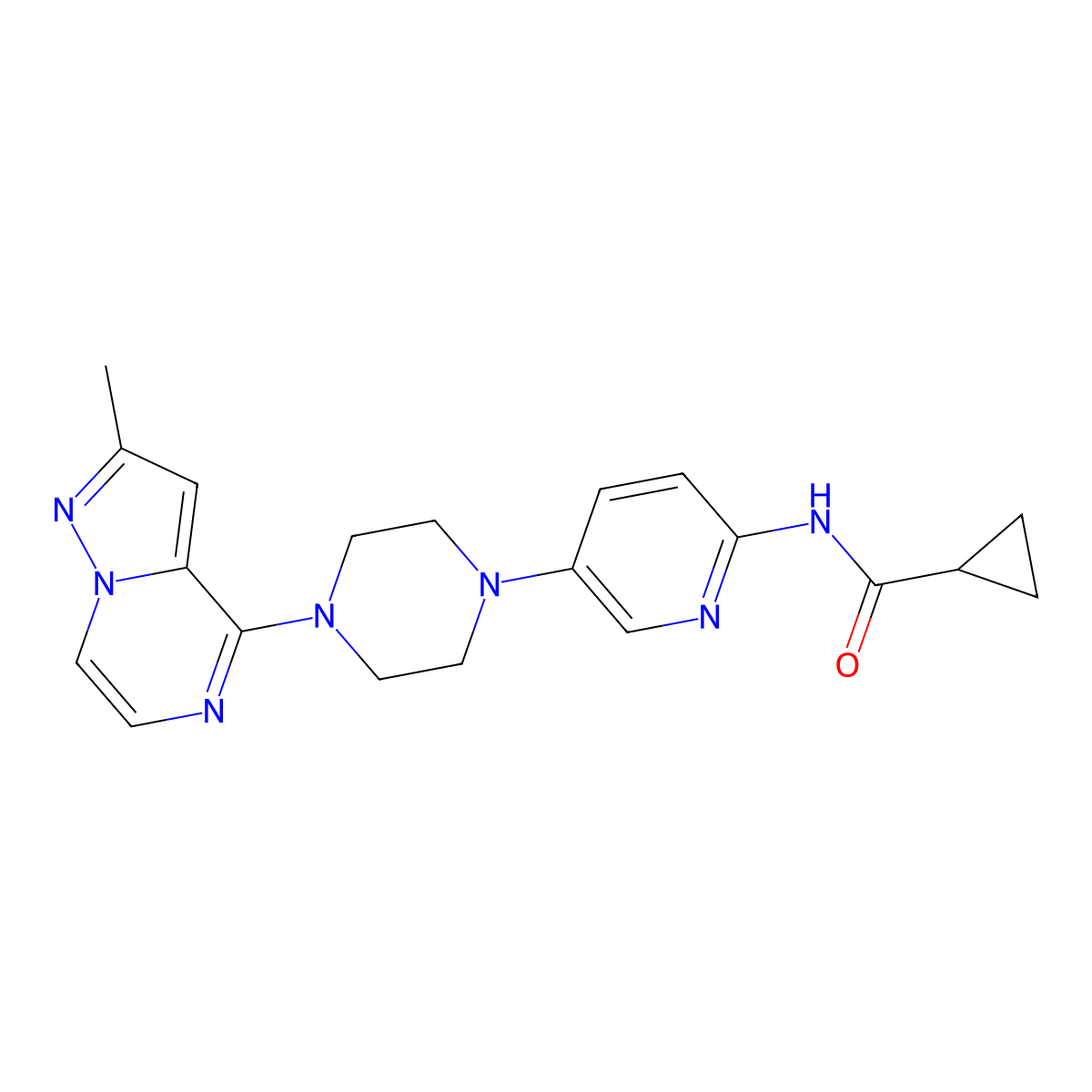 N-[5-(4-{2-methylpyrazolo[1,5-a]pyrazin-4-yl}piperazin-1-yl)pyridin-2-yl]cyclopropanecarboxamide molecular structure, CAS 2770591-07-4