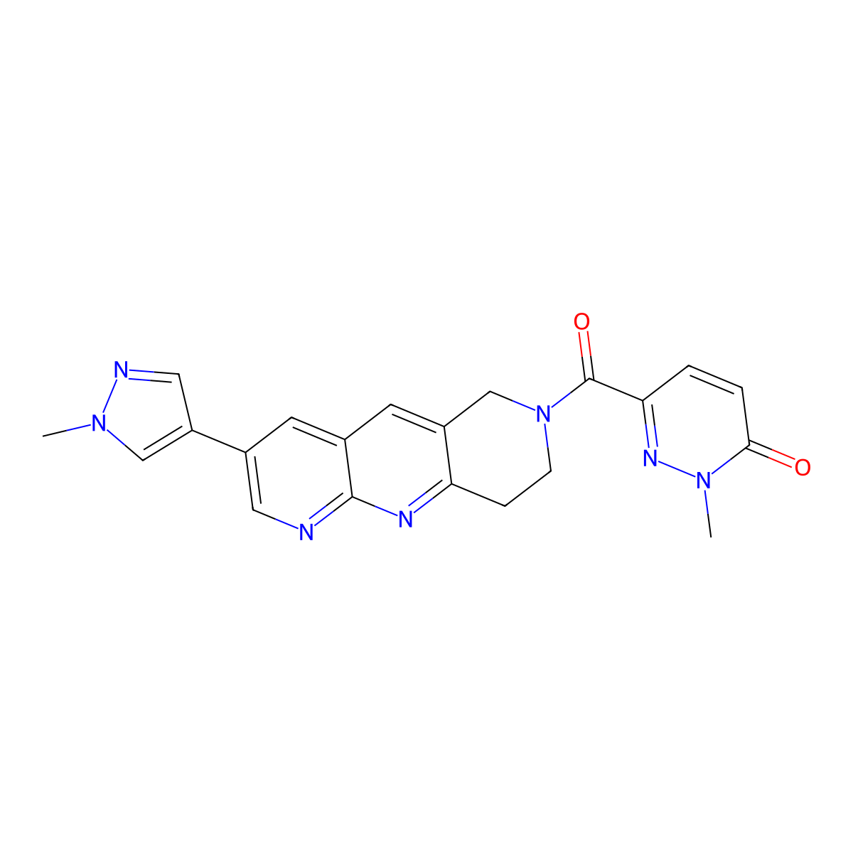 2-methyl-6-[3-(1-methyl-1H-pyrazol-4-yl)-6H,7H,8H,9H-pyrido[2,3-b]1,6-naphthyridine-7-carbonyl]-2,3-dihydropyridazin-3-one molecular structure, CAS 2770591-11-0