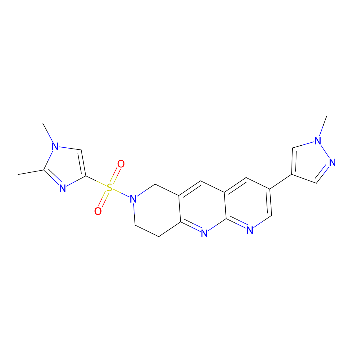 4-{7-[(1,2-dimethyl-1H-imidazol-4-yl)sulfonyl]-6H,7H,8H,9H-pyrido[2,3-b]1,6-naphthyridin-3-yl}-1-methyl-1H-pyrazole molecular structure, CAS 2770591-14-3