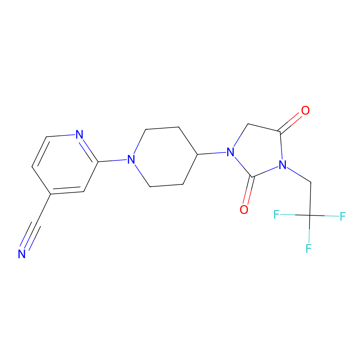 2-{4-[2,4-Dioxo-3-(2,2,2-trifluoroethyl)imidazolidin-1-yl]piperidin-1-yl}pyridine-4-carbonitrile molecular structure, CAS 2770591-15-4