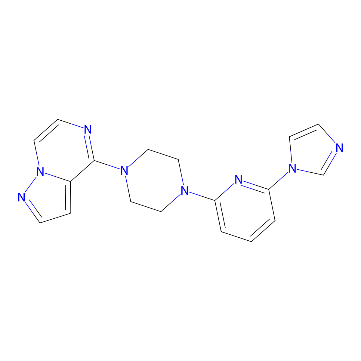 4-[4-(6-Imidazol-1-ylpyridin-2-yl)piperazin-1-yl]pyrazolo[1,5-a]pyrazine molecular structure, CAS 2770591-16-5