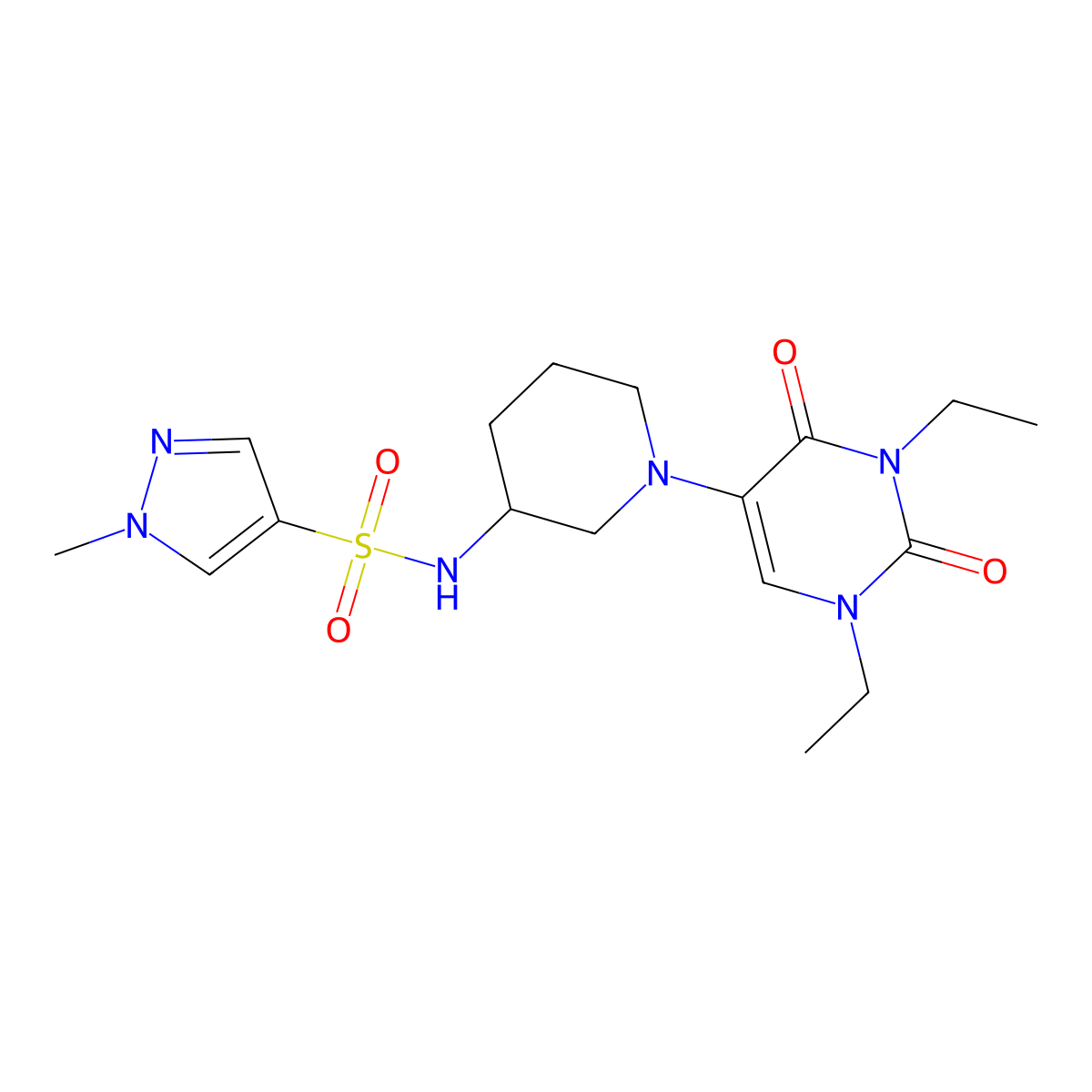 N-[1-(1,3-diethyl-2,4-dioxo-1,2,3,4-tetrahydropyrimidin-5-yl)piperidin-3-yl]-1-methyl-1H-pyrazole-4-sulfonamide molecular structure, CAS 2770591-17-6